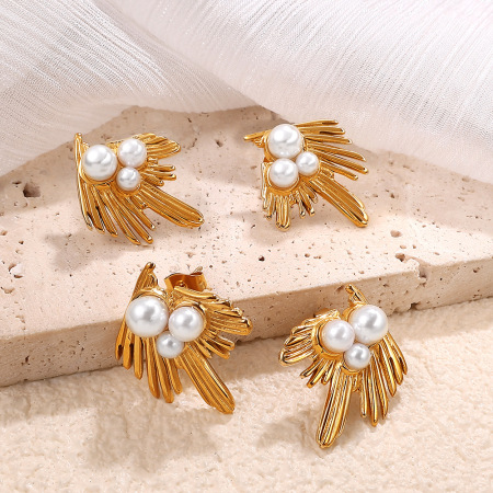 Boucles d'oreilles puces Feather en acier inoxydable étanche couleur or