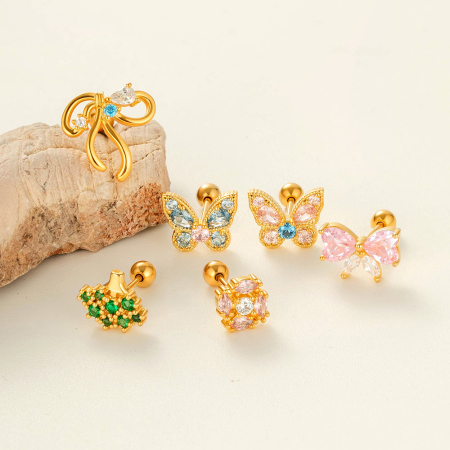 Boucles d'oreilles piercing papillon en cuivre et zircon