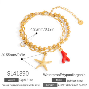 Bracelets De Perles Pour Femmes En Acier Inoxydable, Couleur Or, Motif Étoile De Mer De Vacances h5