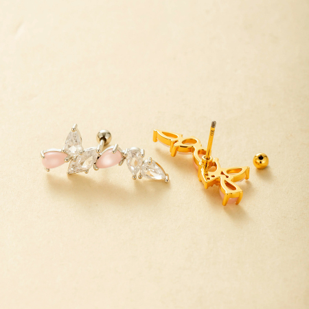 Boucles d'oreilles piercing en zircon couleur or et cuivre fleur 2