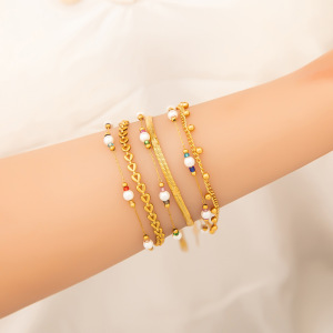 Bracelet Femme Étanche En Acier Inoxydable À Double Rangée De Perles h5 Image5