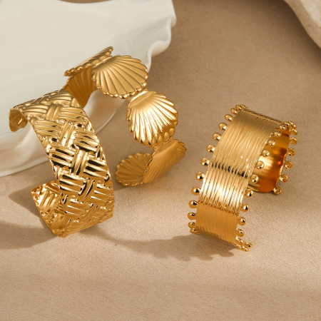 Bracelet Jonc Élégant Et Résistant À L'Eau, Couleur Or, En Acier Inoxydable, Collection Luxe (1 Pièce) 2
