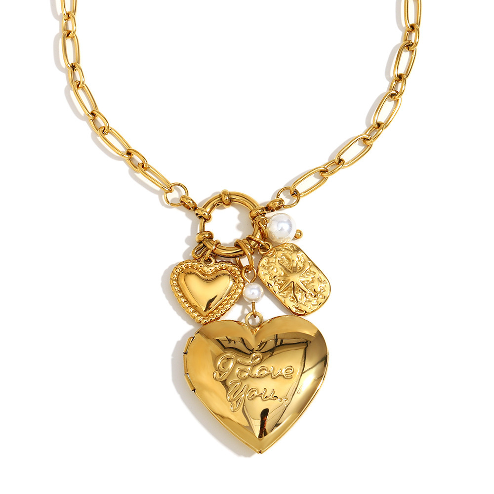Collier Pour Femme Avec Pendentif Cœur Classique De Style Luxueux En Acier Inoxydable Doré Et Étanche 