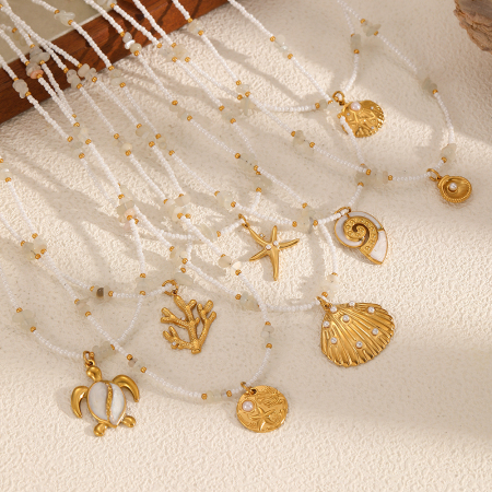 Colliers avec pendentifs en acier inoxydable couleur or Ins Style Oceanic