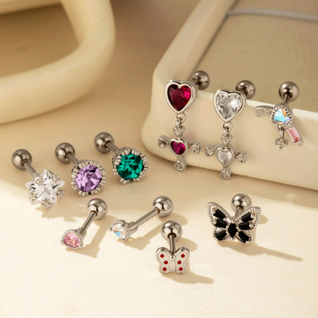 1 pièce de boucles d'oreilles piercing pour femme en forme de cœur simple, en cuivre sans placage, en zircone