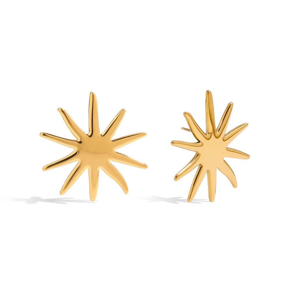 Boucles D'Oreilles Clous Simple Sun En Acier Inoxydable Étanche Couleur Or 
