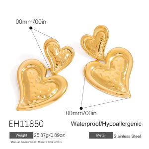 Boucles D'Oreilles Pendantes Pour Femme, En Acier Inoxydable Doré, En Forme De Cœur (1 Paire). h5 Image2