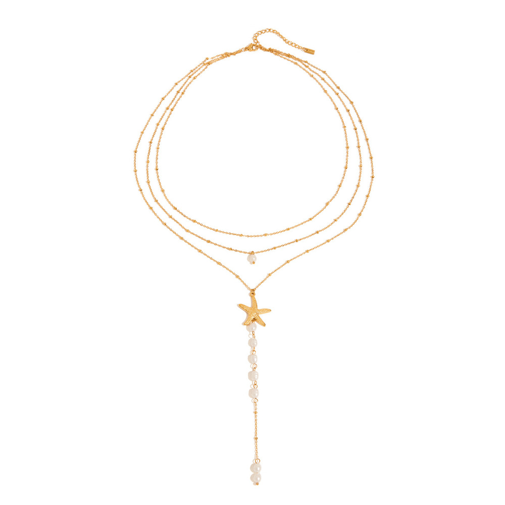 Collier Multicouche En Acier Inoxydable Doré Avec Étoile De Mer De Style Ins