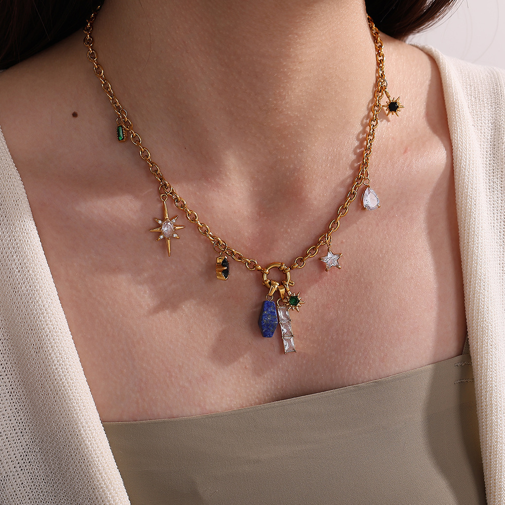 Pendentifs En Acier Inoxydable Étanches Avec Zircon Couleur Or h5Image4