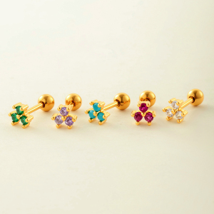 Boucles D'Oreilles Piercing Géométriques Simples En Cuivre Et Zircon Pour Femme, 1 Pièce h5 Image7