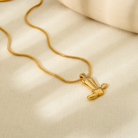 1 paire de colliers pendentifs unisexes en acier inoxydable doré, style géométrique rétro, étanches, avec zircon. 2