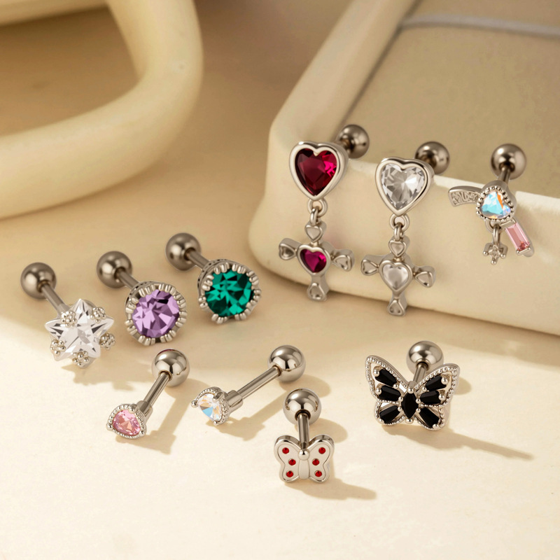 1 Pièce De Boucles D'Oreilles Piercing Pour Femme En Forme De Cœur Simple, En Cuivre Sans Placage, En Zircone Image6