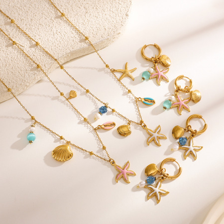 Colliers à pendentif classiques en forme d'étoile de mer colorée dorée pour femmes 2