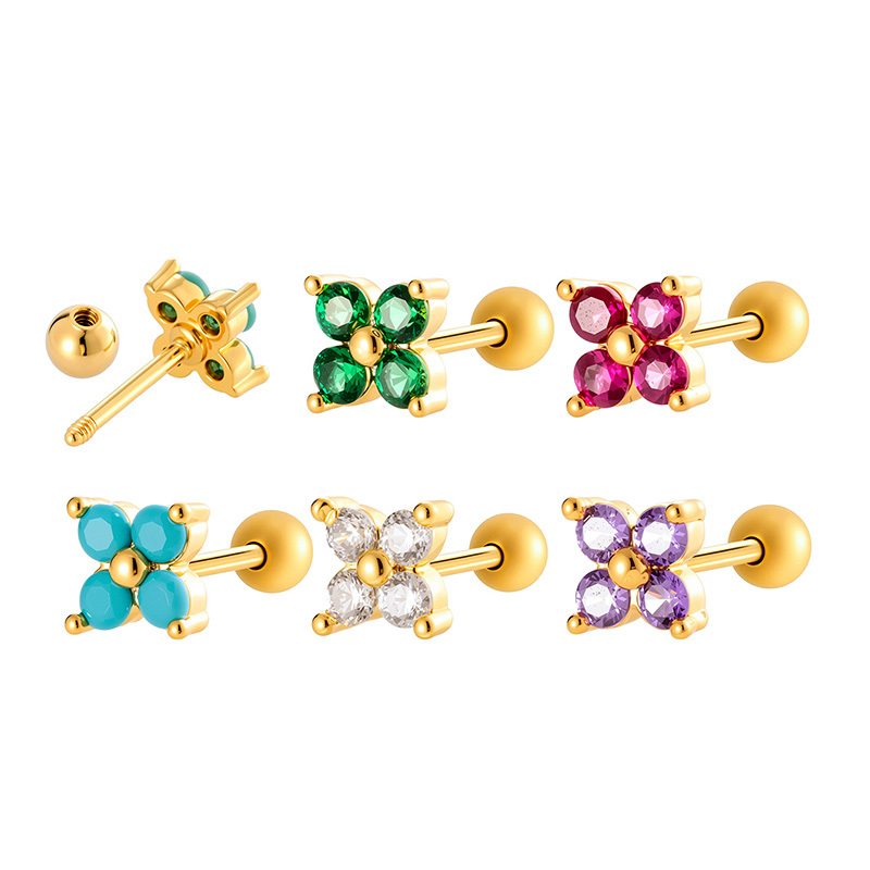 Boucles D'Oreilles Piercing Pour Femme, Série Simple, Fleur Simple, Cuivre, Or, Zircone h5Image8