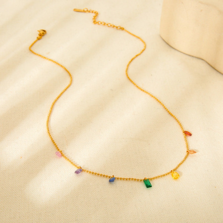 1 paire de colliers pendentifs géométriques simples pour femmes, en acier inoxydable étanche couleur or avec zircon 2