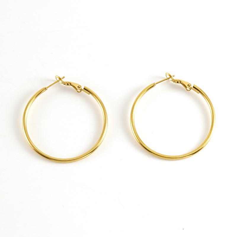 Boucles D'Oreilles Créoles Classiques En Acier Inoxydable Étanche Couleur Or 