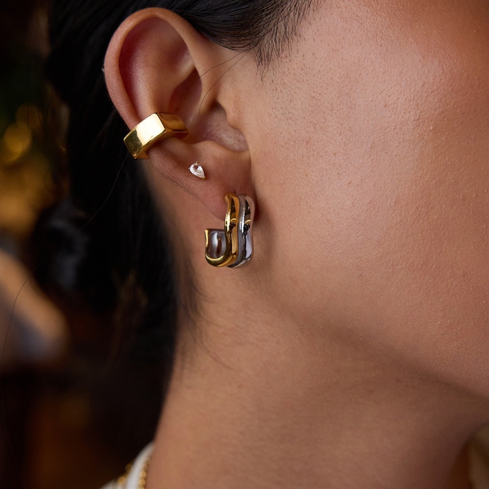 Boucles D'Oreilles Créoles Géométriques Simples En Acier Inoxydable Imperméable De Couleurs Assorties h5Image6