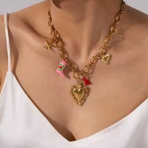 Colliers Pendentifs Pour Femmes En Acier Inoxydable, Pierre Naturelle En Forme De Cœur, Couleur Or, Étanches h5 Image6