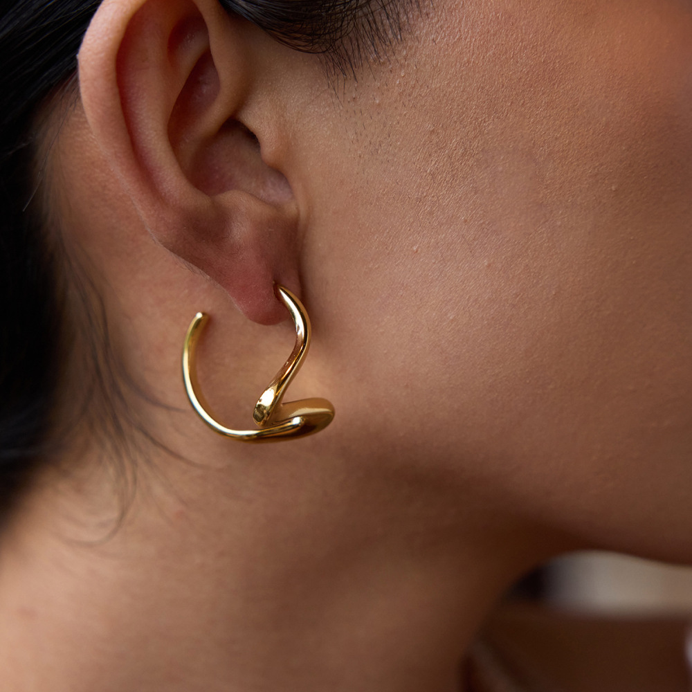Boucles D'Oreilles Pendantes Simples En Acier Inoxydable Imperméable Couleur Or Image3
