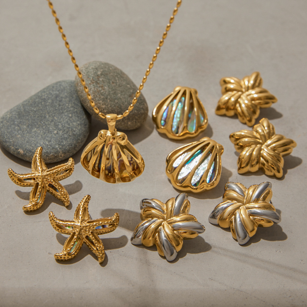 Ensemble De Boucles D'Oreilles Coquillage Couleur Or En Acier Inoxydable Ins Style Image3