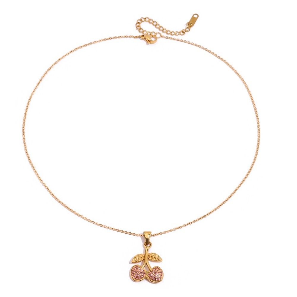 Colliers Pendentifs Sweet Cherry En Acier Inoxydable Étanche Couleur Or 