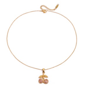 Colliers Pendentifs Sweet Cherry En Acier Inoxydable Étanche Couleur Or h5 
