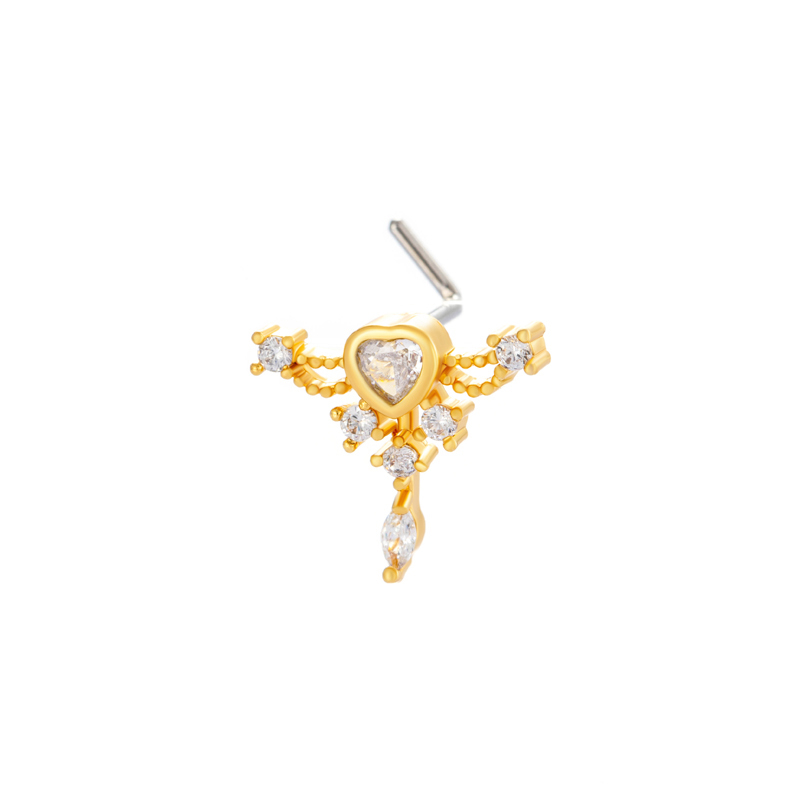 1 Pièce De Piercing De Nez Délicat En Forme De Cœur En Cuivre Doré Et Zircon Pour Femme