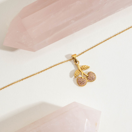 Colliers pendentifs Sweet Cherry en acier inoxydable étanche couleur or