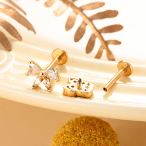 1 Pièce De Boucles D'Oreilles Piercing Pour Femme En Forme De Cœur Simple, Couleur Cuivre Et Or, Zircone h5 Image7