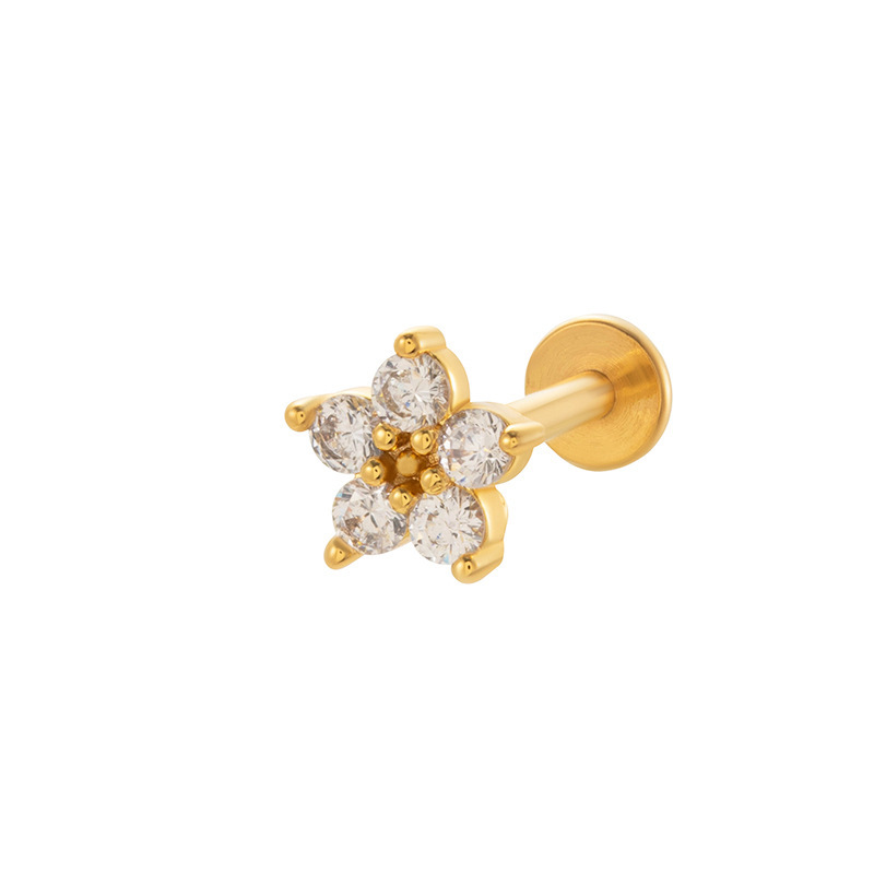 1 Pièce De Boucles D'Oreilles Piercing Pour Femme En Forme De Fleur Simple, Couleur Cuivre Et Or, Zircone Image6