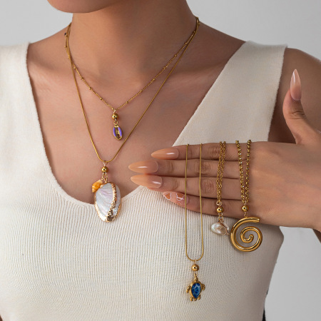 Colliers pour femmes en acier inoxydable étanche, motif étoile de mer romantique et océan 2