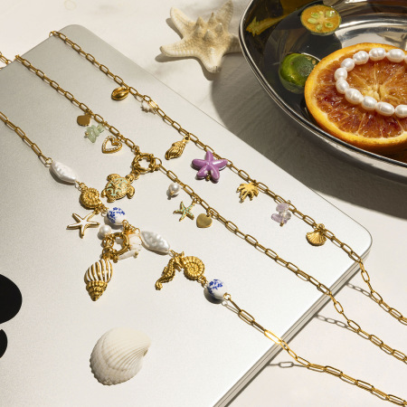 Colliers avec pendentifs en acier inoxydable couleur or Ins Style Oceanic 2