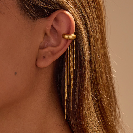1 paire de boucles d'oreilles manchette d'oreille pour femme, collection luxe, avec pompon quotidien, en acier inoxydable imperméable, couleur or.