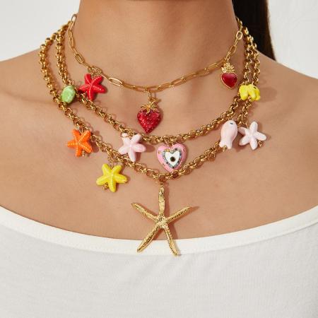 1 paire de colliers pendentifs pour femmes, collection luxueuse « Tortue de vacances », en acier inoxydable étanche couleur or