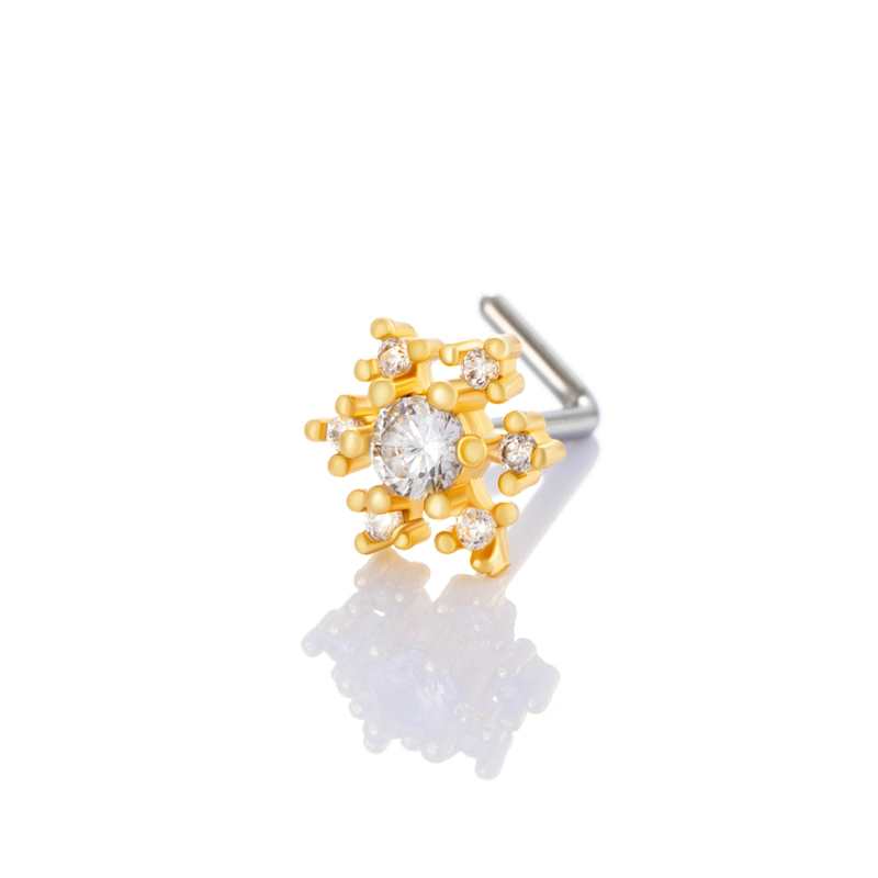 1 Piercing De Nez Flocon De Neige En Cuivre Doré Et Zircon Pour Femme 