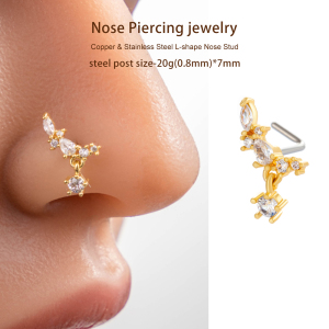 1 Pièce De Piercing De Nez Géométrique En Cuivre Doré Et Zircon Pour Femme h5 Image5