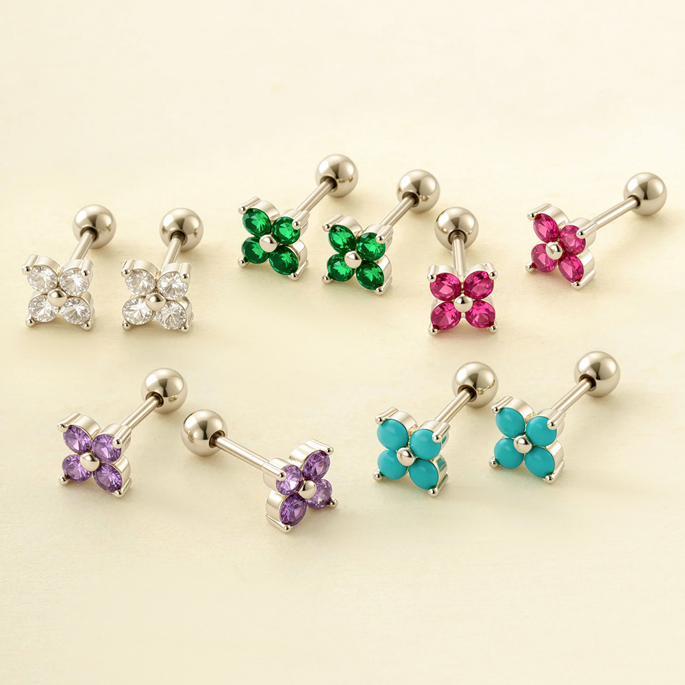 Boucles D'Oreilles Piercing Pour Femme, Série Simple, Fleur Simple, Cuivre, Or, Zircone h5Image7