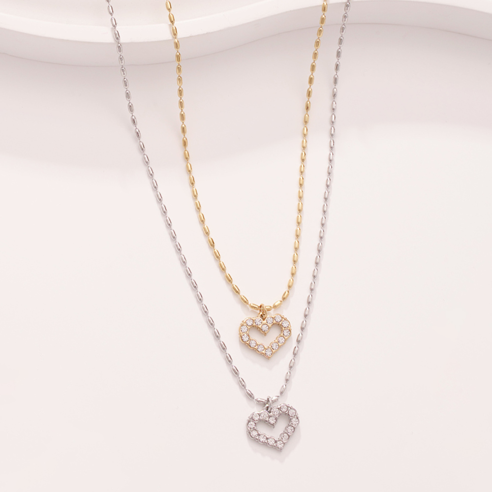 Colliers Pendentifs Pour Femmes En Acier Inoxydable Doré, Motif Cœur Sculpté Classique Image3