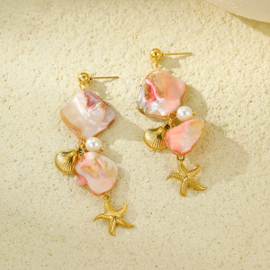 Boucles D'Oreilles Femme Série Romantique Coquillage Rose Et Étoile De Mer h5 Image5