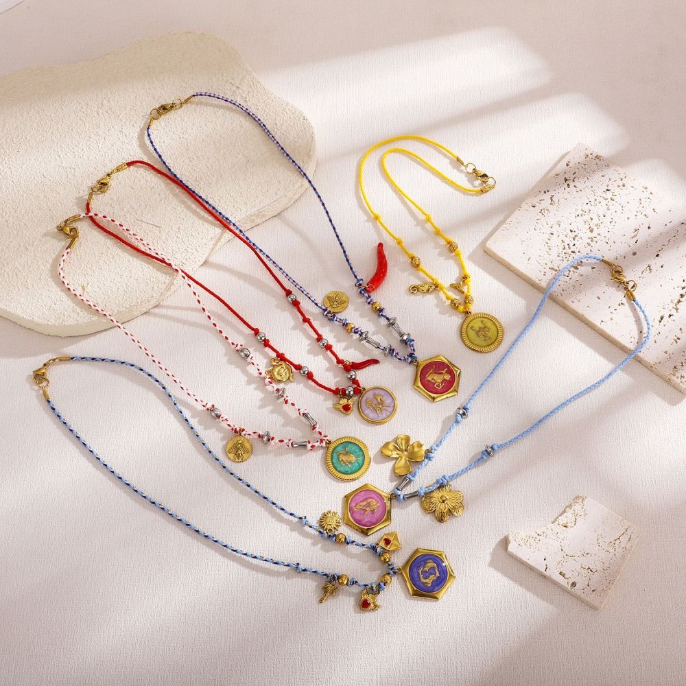 1 Paire De Colliers Pendentifs Pour Femmes, Collection Romantique Rétro Géométrique En Acier Inoxydable, Couleur Or, Étanches Image3