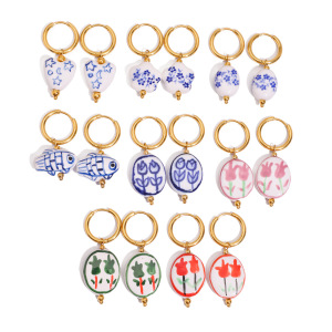 Boucles D'Oreilles Pendantes En Céramique Dorée Avec Des Animaux Mignons h5 Image4