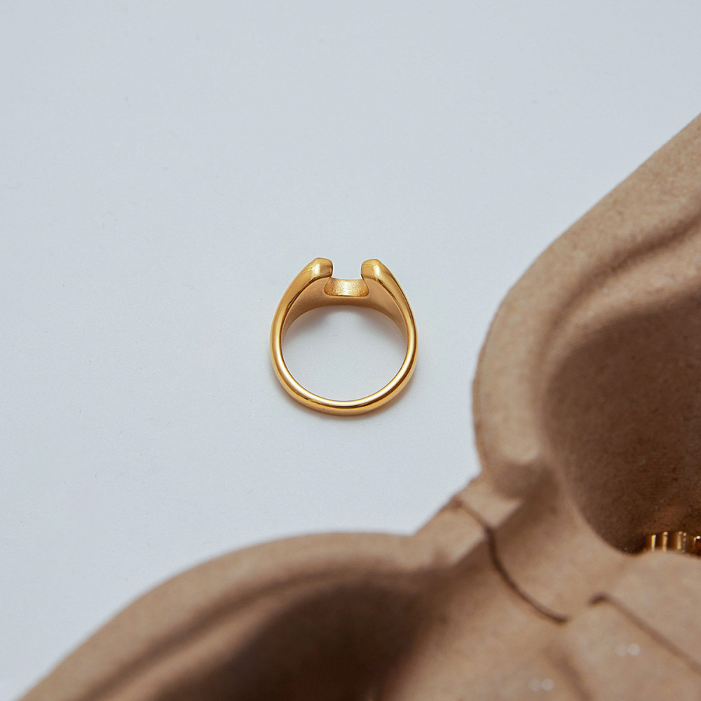 Bague Minimaliste En Acier Inoxydable Étanche Couleur Or, Forme En U Image6