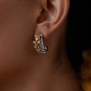 Boucles D'Oreilles Créoles Rétro À Fleurs En Acier Inoxydable Imperméable, Couleurs Assorties h5 Image5