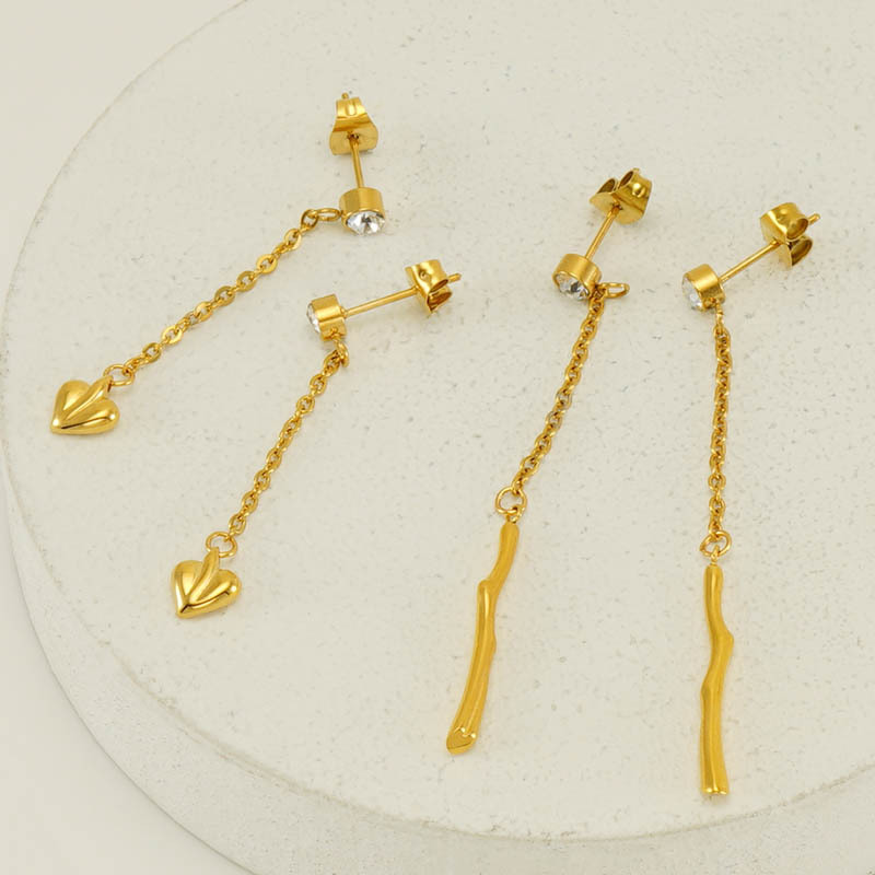 Boucles D'Oreilles Pendantes Classiques En Forme De Cœur, En Acier Inoxydable Étanche, Couleur Or Image4