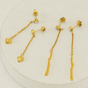 Boucles D'Oreilles Pendantes Classiques En Forme De Cœur, En Acier Inoxydable Étanche, Couleur Or h5 Image4