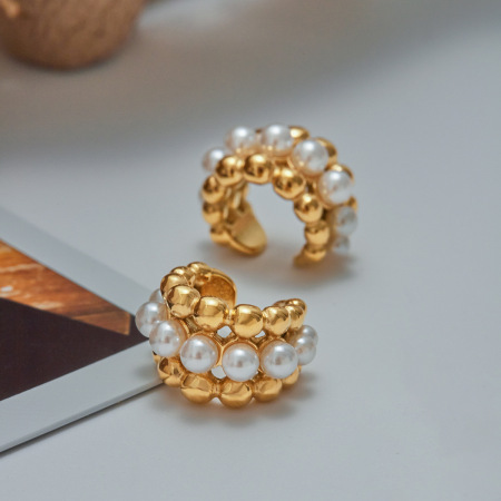 Boucles d'oreilles rétro en acier inoxydable imperméable couleur or
