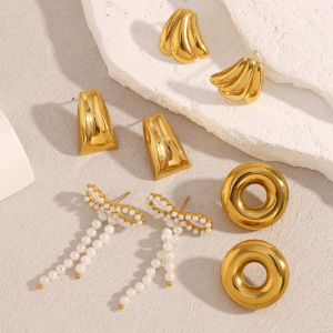 Boucles D'Oreilles Puces Élégantes Géométriques En Acier Inoxydable Imperméable Pour Femme (1 Pièce) h5 Image2