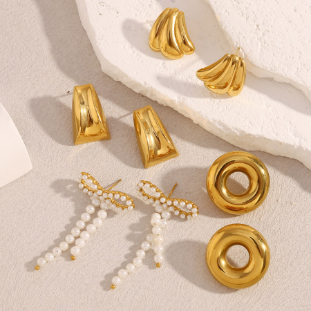 Boucles d'oreilles puces élégantes géométriques en acier inoxydable imperméable pour femme (1 pièce) 2