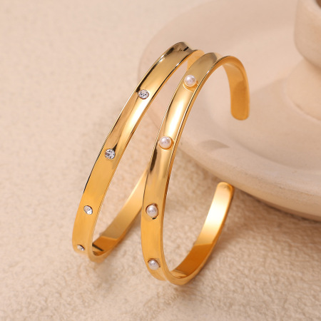 Bracelets manchettes étanches en acier inoxydable couleur or