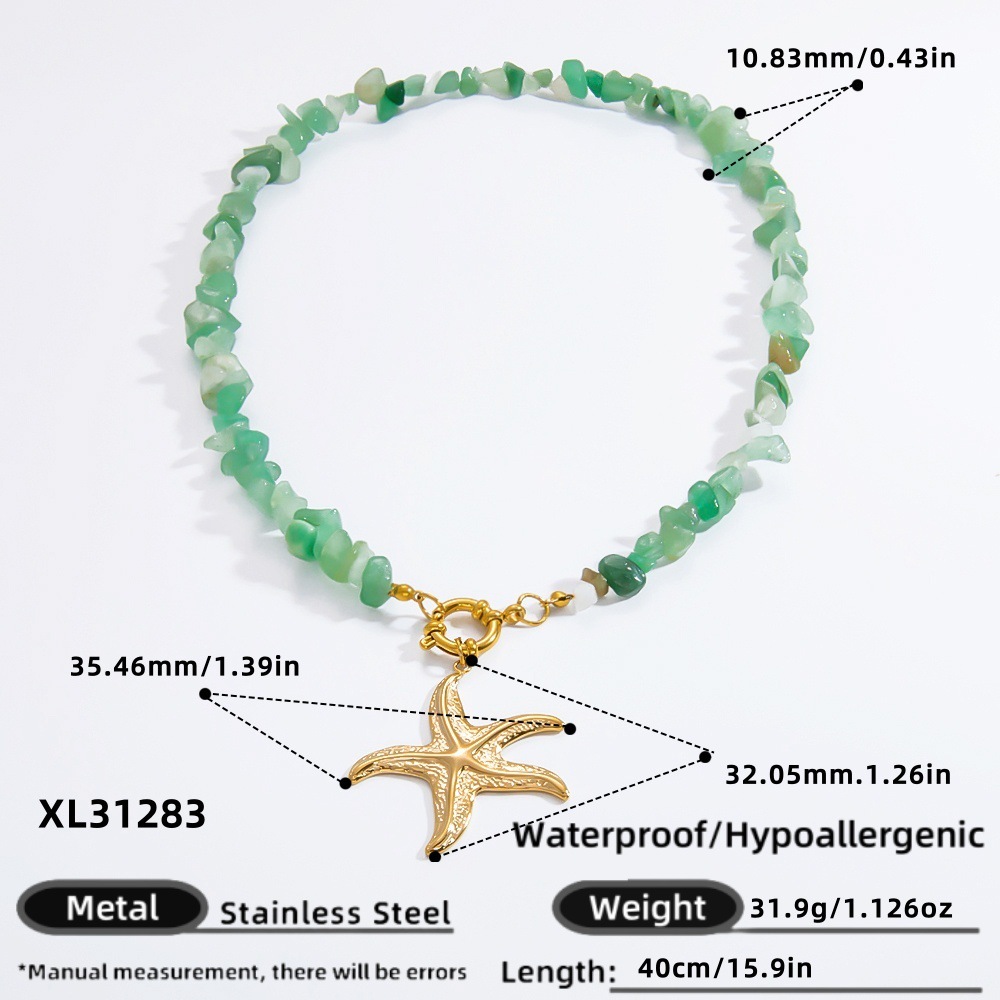 Colliers Pendentifs Pour Femmes En Acier Inoxydable, Couleur Or, Avec Étoile De Mer Et Pierre Naturelle Image2